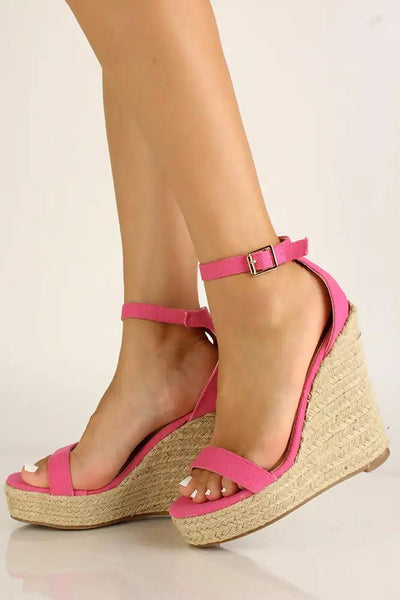 Fuchsia Open Toe Espadrille Wedges - AMIClubwear