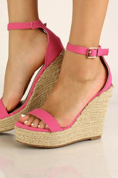 Fuchsia Open Toe Espadrille Wedges - AMIClubwear