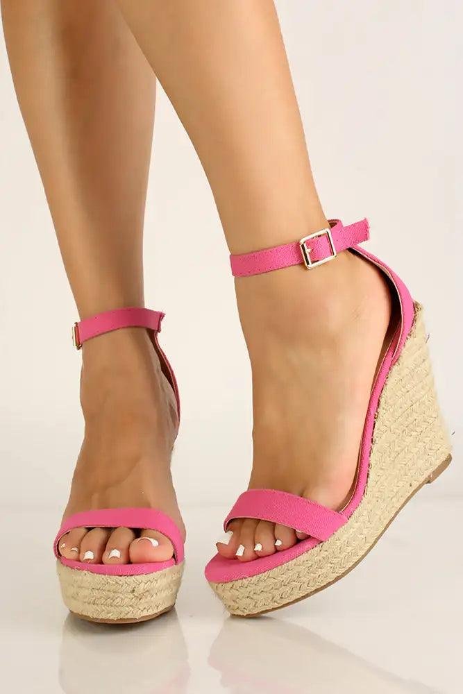 Fuchsia Open Toe Espadrille Wedges - AMIClubwear