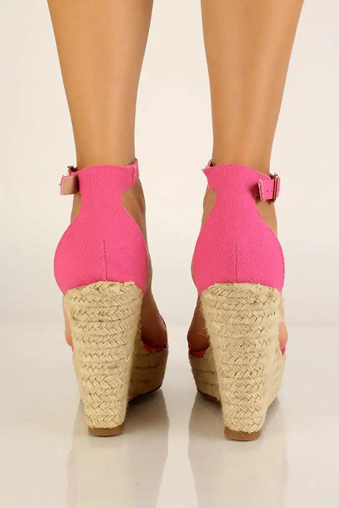 Fuchsia Open Toe Espadrille Wedges - AMIClubwear