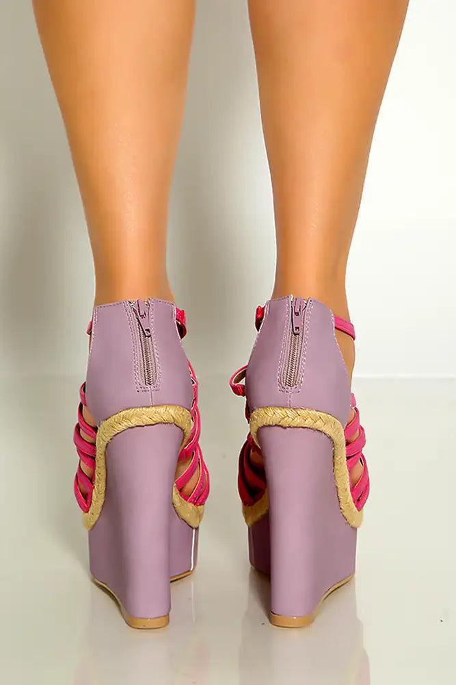 Fuchsia Open Toe Strappy Braided Detail  Platform Wedges Nubuck - AMIClubwear