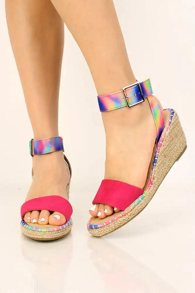 Fuchsia Printed Open Toe Espadrille Wedges - AMIClubwear