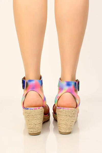 Fuchsia Printed Open Toe Espadrille Wedges - AMIClubwear