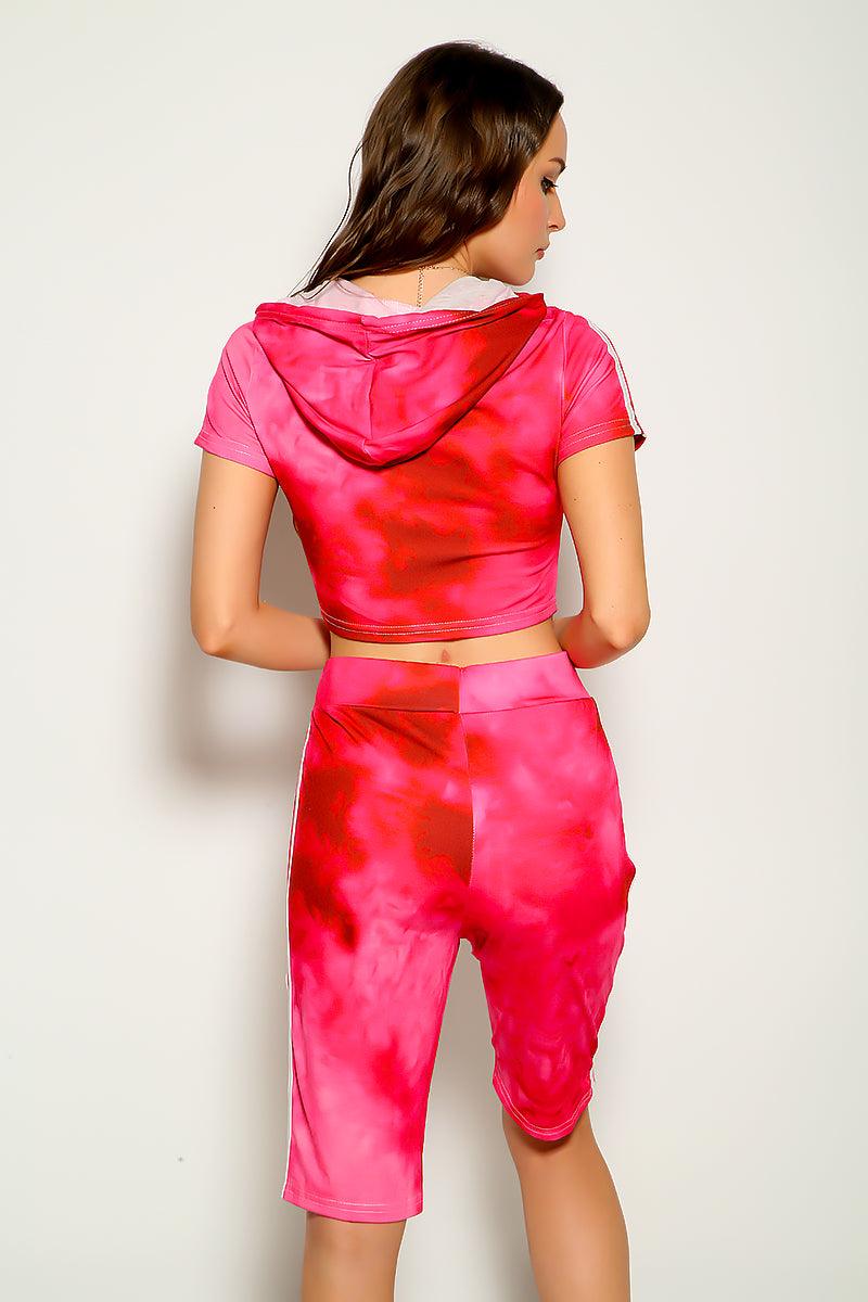 Fuchsia Printed Short Sleeve Two Piece Outfit - AMIClubwear