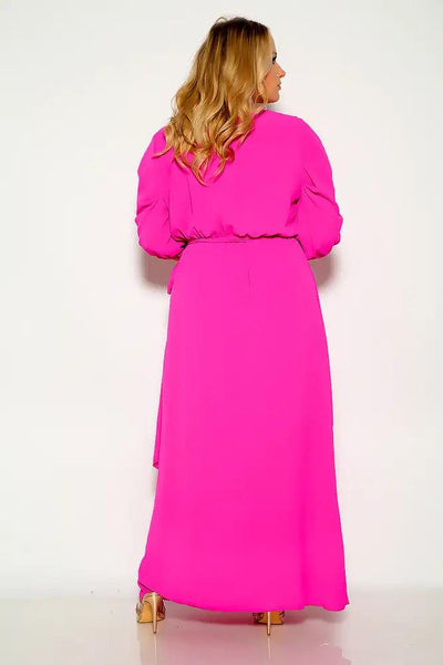 Fuchsia Quarter Sleeve Flowy Plus Size Maxi Dress - AMIClubwear