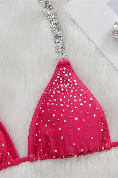 Fuchsia Rhinestone Accent Sexy Two Piece Swimsuit - AMIClubwear