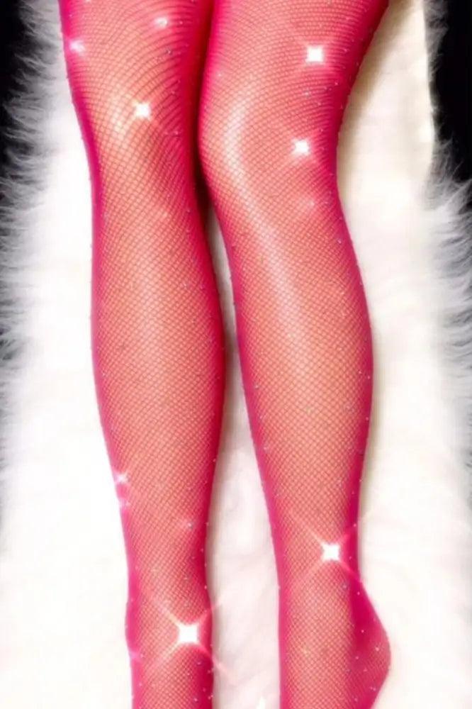 Fuchsia Rhinestone Fishnets Costume Accessory - AMIClubwear