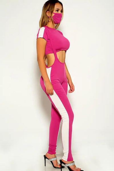 Fuchsia Short Sleeve Over All Three Piece Outfit - AMIClubwear