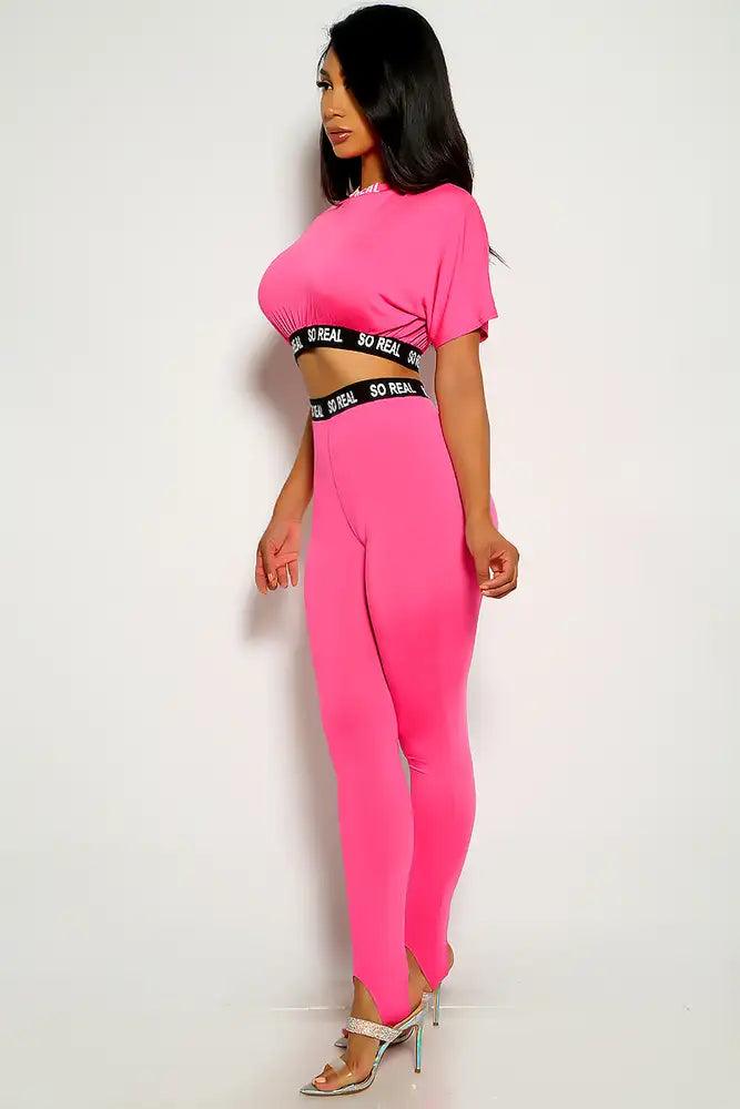 Fuchsia Short Sleeve Two Piece Outfit - AMIClubwear