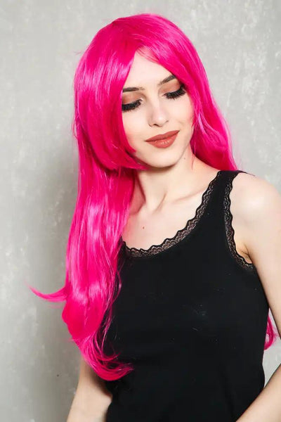 Fuchsia Side Sweep Bangs Wavy Hair Costume Wig - AMIClubwear