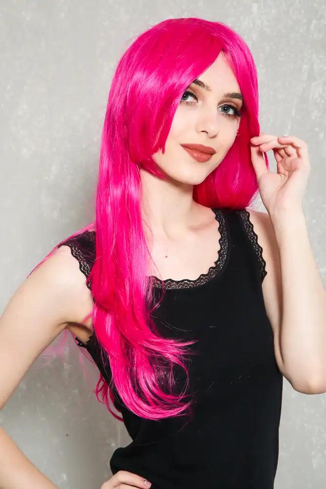 Fuchsia Side Sweep Bangs Wavy Hair Costume Wig - AMIClubwear