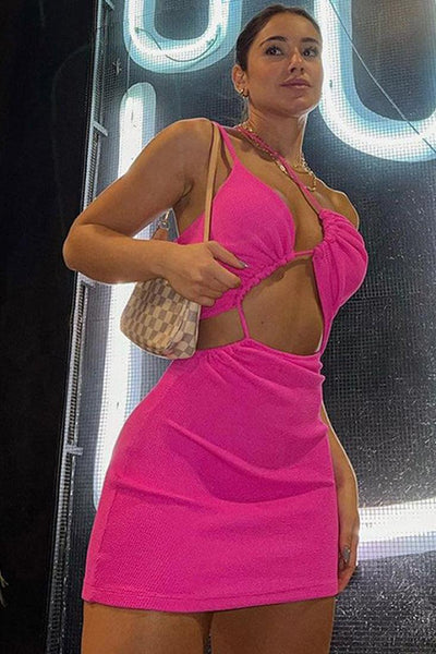 Fuchsia Sleeveless Strappy Cut Out Sexy Party Dress - AMIClubwear