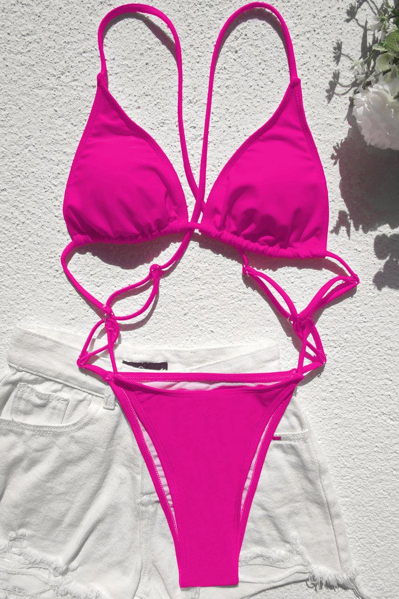 Fuchsia Strappy Cheeky Monokini - AMIClubwear