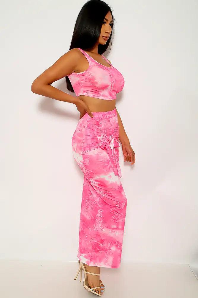 Fuchsia Tie Dye Print Two Piece Outfit - AMIClubwear