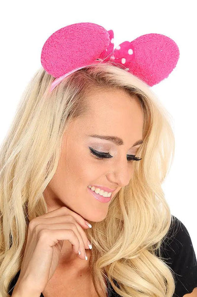 Fuchsia Tinsel Terrycloth Bow Tie Mouse Ears - AMIClubwear