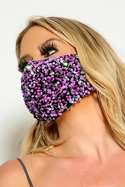 Fuchsia Velvet Sequin Reusable Mask - AMIClubwear