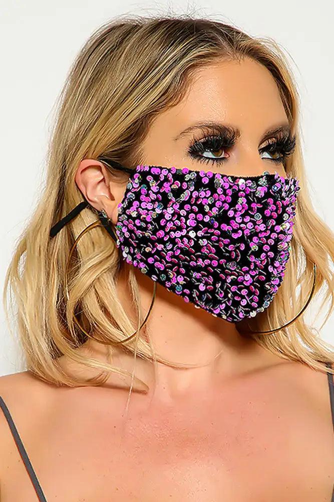 Fuchsia Velvet Sequin Reusable Mask - AMIClubwear