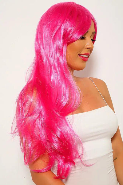 Fuchsia Wavy Bangs Long Costume Wig - AMIClubwear