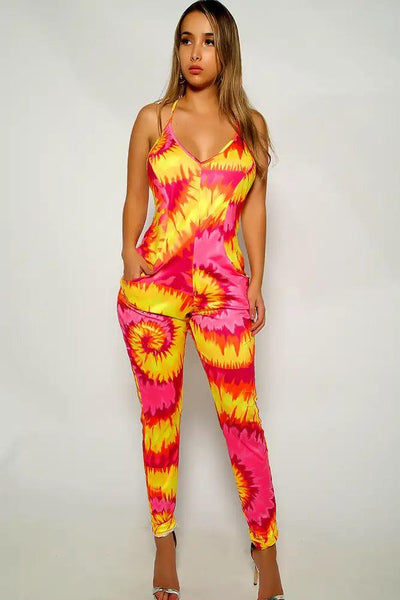 Fuchsia Yellow Sleeveless Jumpsuit - AMIClubwear