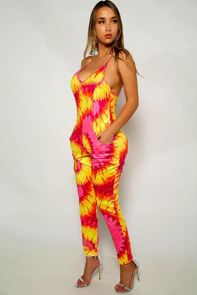 Fuchsia Yellow Sleeveless Jumpsuit - AMIClubwear