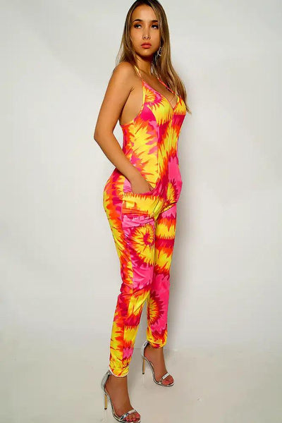 Fuchsia Yellow Sleeveless Jumpsuit - AMIClubwear