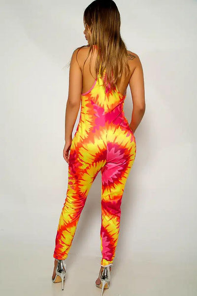 Fuchsia Yellow Sleeveless Jumpsuit - AMIClubwear