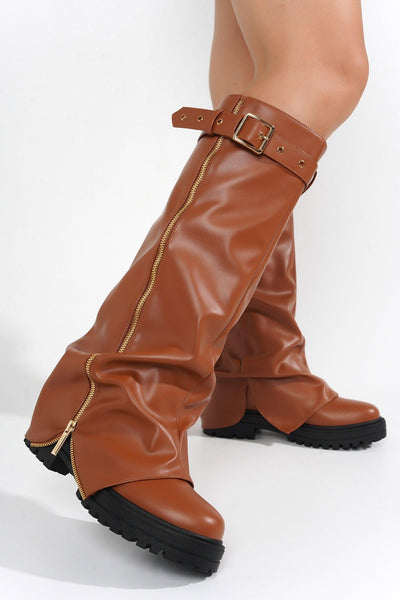 FUNAFUTI - TAN Thigh High Boots - AMIClubwear