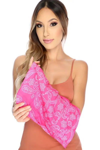 Fuschia Paisley Graphic Print Scarf Headwear Multifunctional Accessory - AMIClubwear