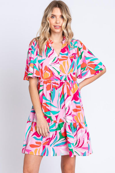 GeeGee Printed Short Sleeve Ruffle Hem Dress - AMIClubwear