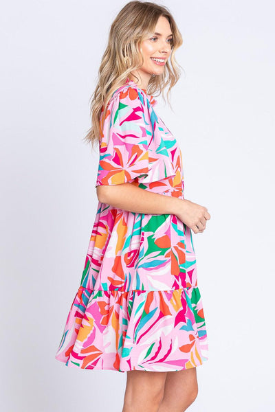 GeeGee Printed Short Sleeve Ruffle Hem Dress - AMIClubwear