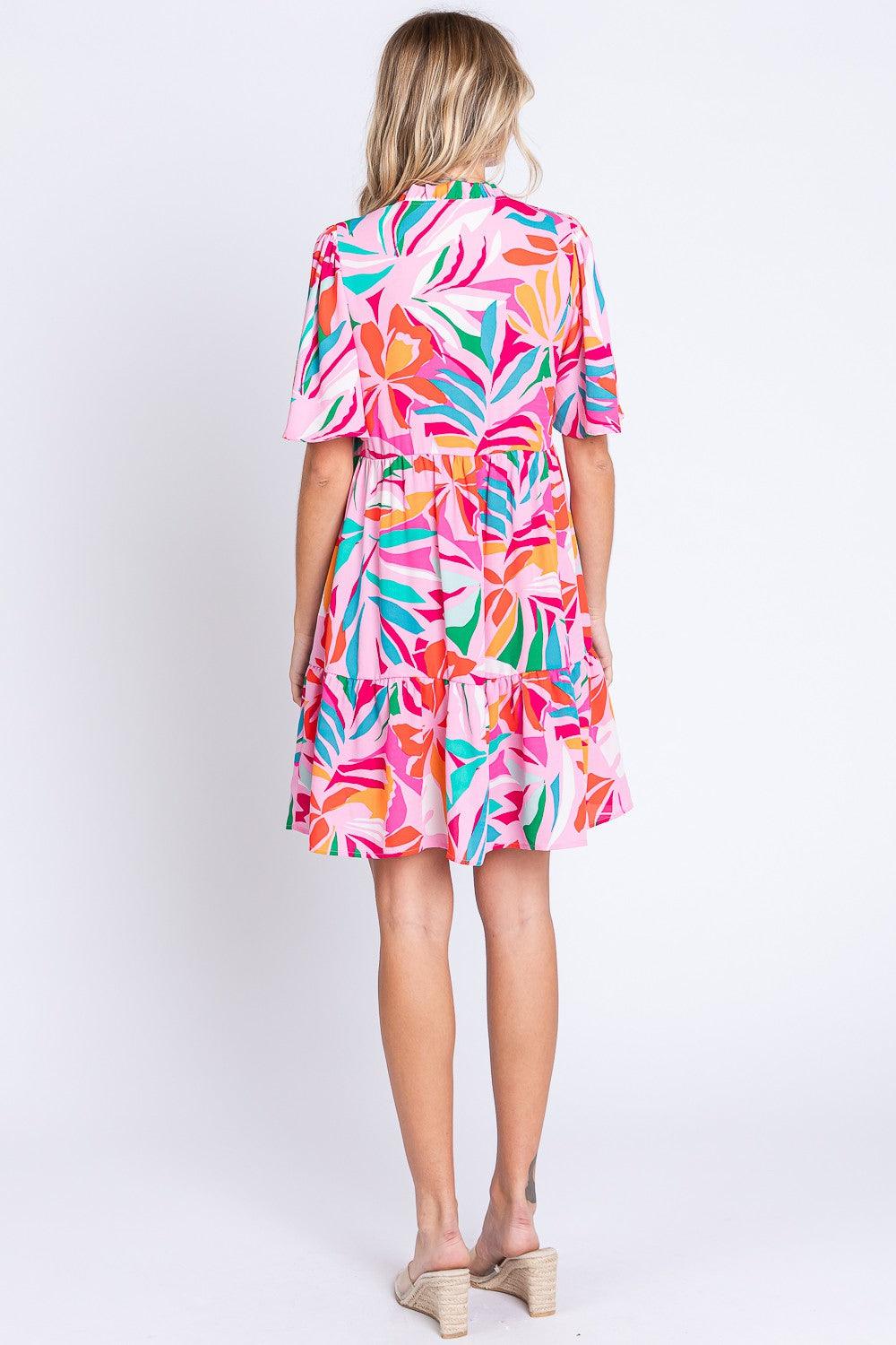 GeeGee Printed Short Sleeve Ruffle Hem Dress - AMIClubwear