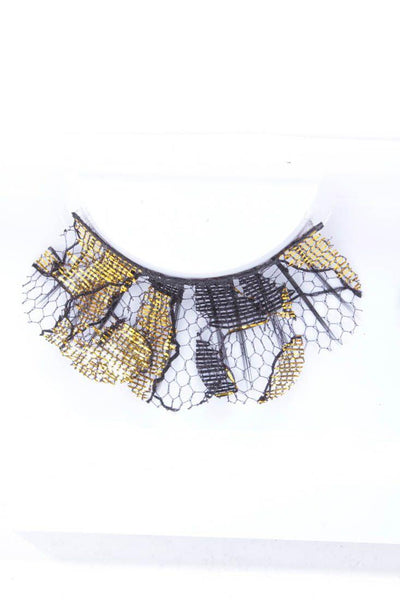 Gold Black Lace Eyelashes - AMIClubwear