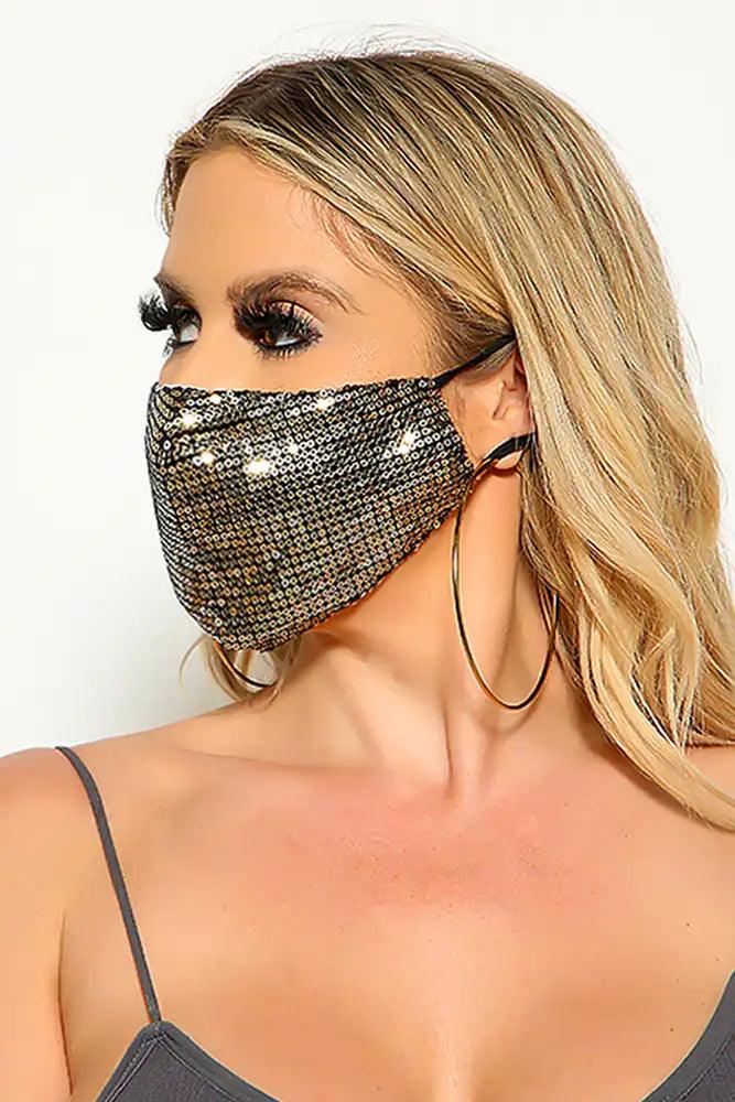 Gold Black Sequin Reusable Fashion Mask - AMIClubwear