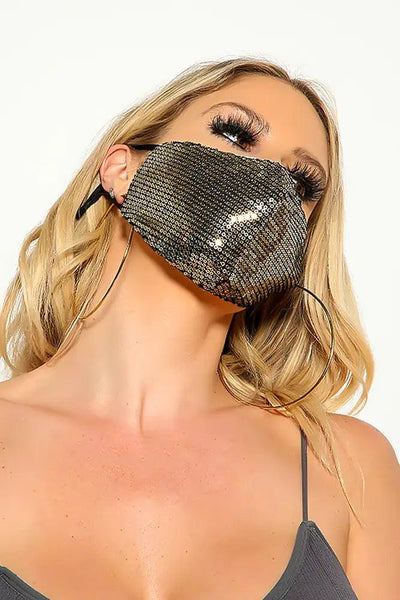 Gold Black Sequin Reusable Fashion Mask - AMIClubwear