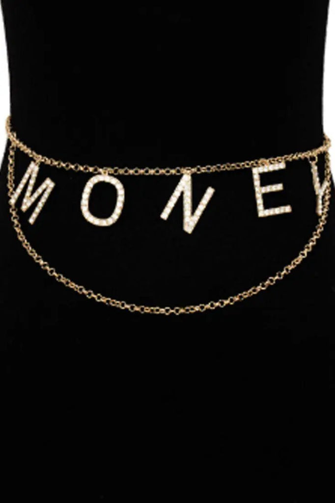 Gold Chain Money Rhinestone Accent Belt