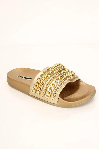 Gold Chained Slip On Sandals - AMIClubwear