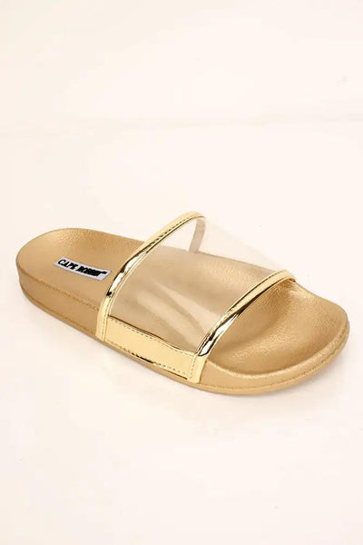 Gold Clear Slip On Sandals - AMIClubwear