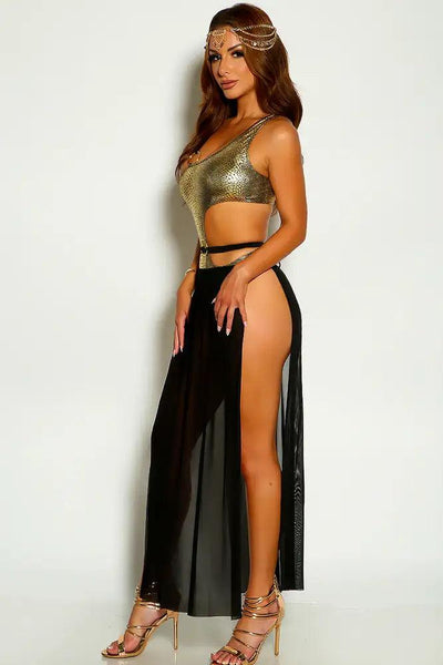 Gold Cut Out O-Ring Mesh Goddess Two Piece COstume - AMIClubwear