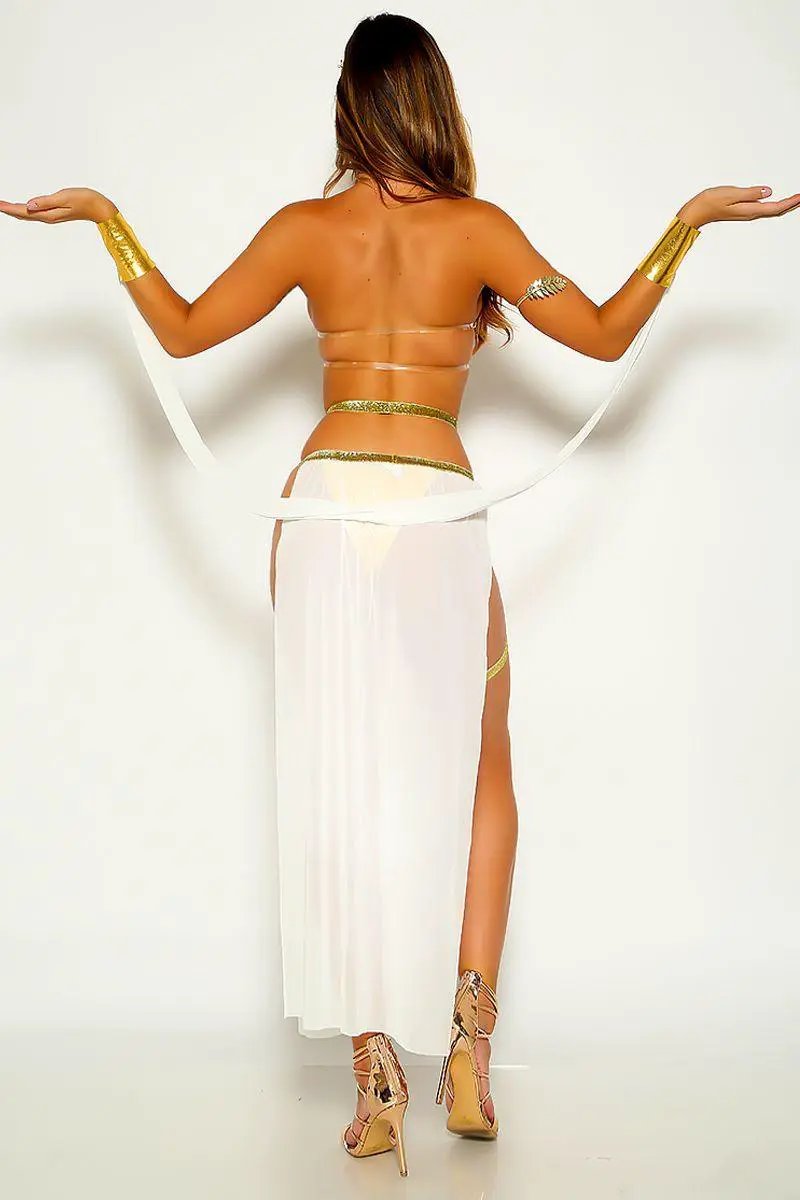 Gold Gold Clear Straps Sexy Goddess 5 Piece Costume