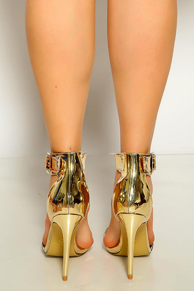 Gold Metallic Pointy Toe High Heels - AMIClubwear