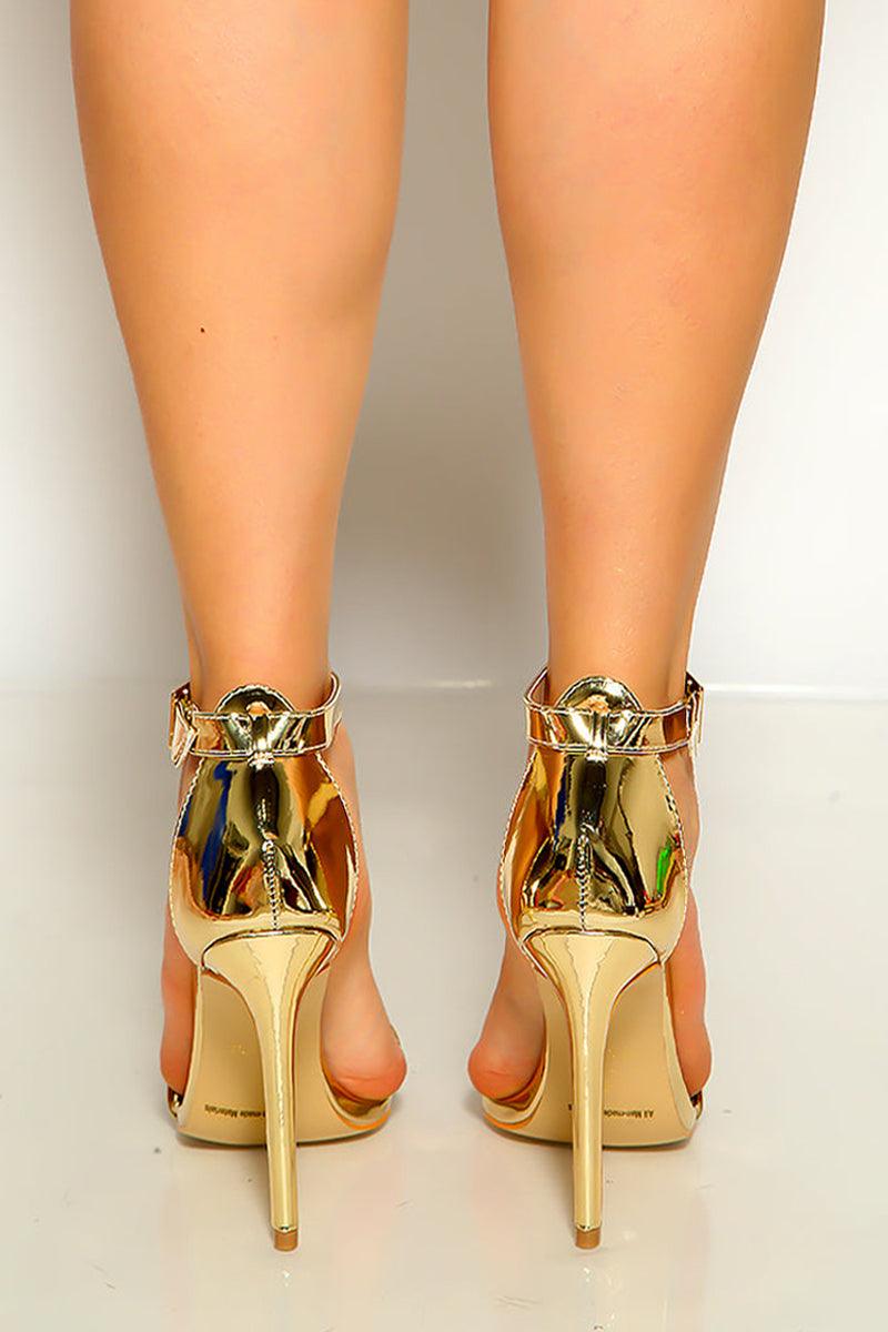 Gold Mirror Accent Open Toe High Heels - AMIClubwear