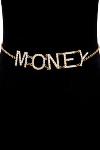 Gold Money Rhinestone Accent Belt - AMIClubwear