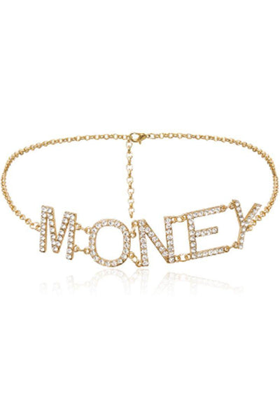 Gold Money Rhinestone Accent Belt - AMIClubwear