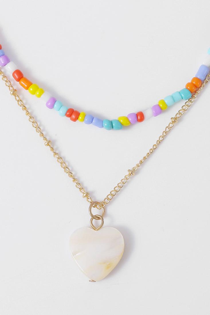Gold Multi Heart Chain Beaded Necklace - AMIClubwear