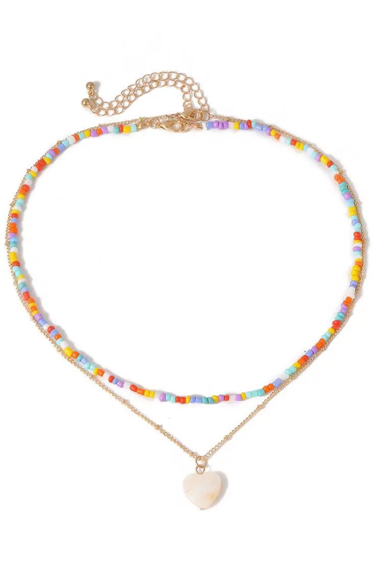 Gold Multi Heart Chain Beaded Necklace