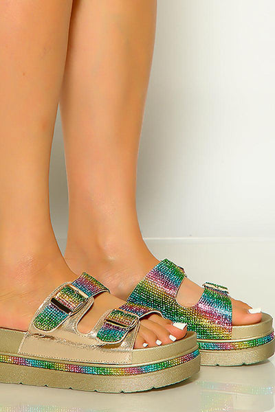 Gold Multi Open Toe Slip On Sandals - AMIClubwear