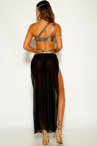 Gold One Shoulder Sexy Goddess 3 Piece Costume - AMIClubwear