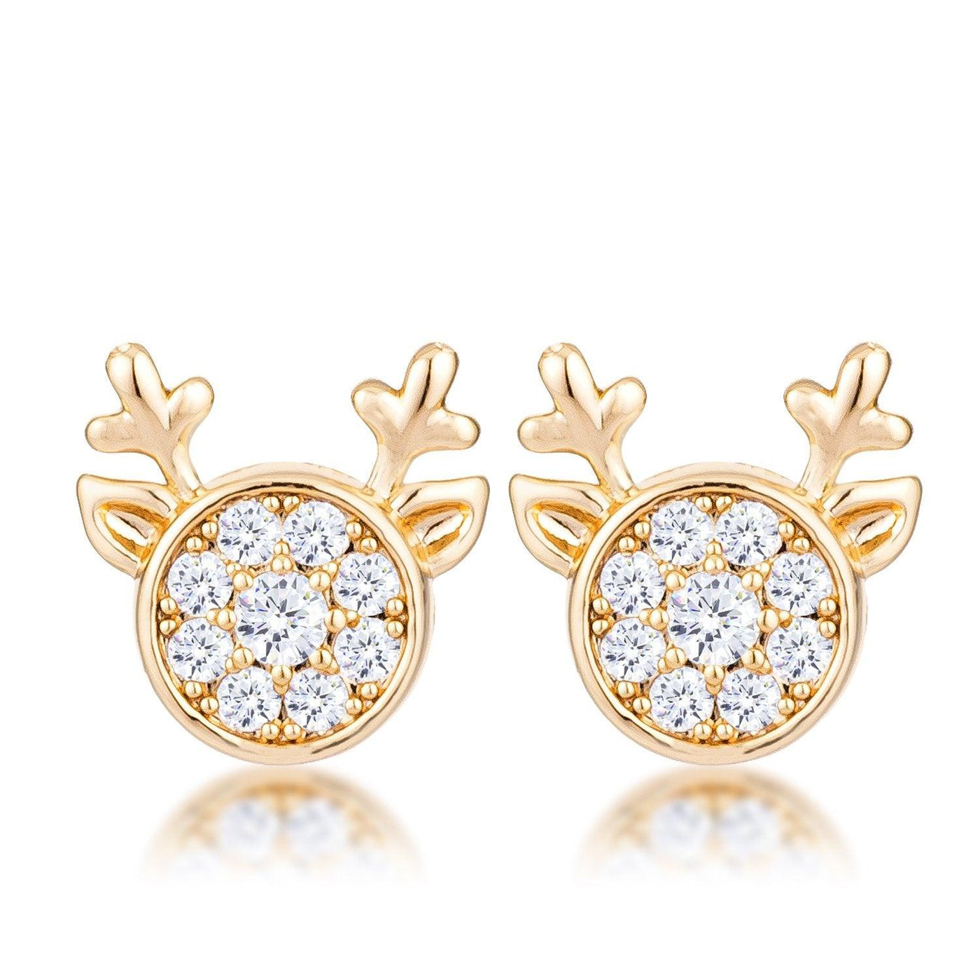 Gold Plated Clear CZ Reindeer Earrings - AMIClubwear