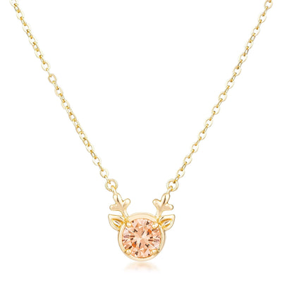 Gold Plated Reversible Champagne CZ Reindeer Pendant - AMIClubwear