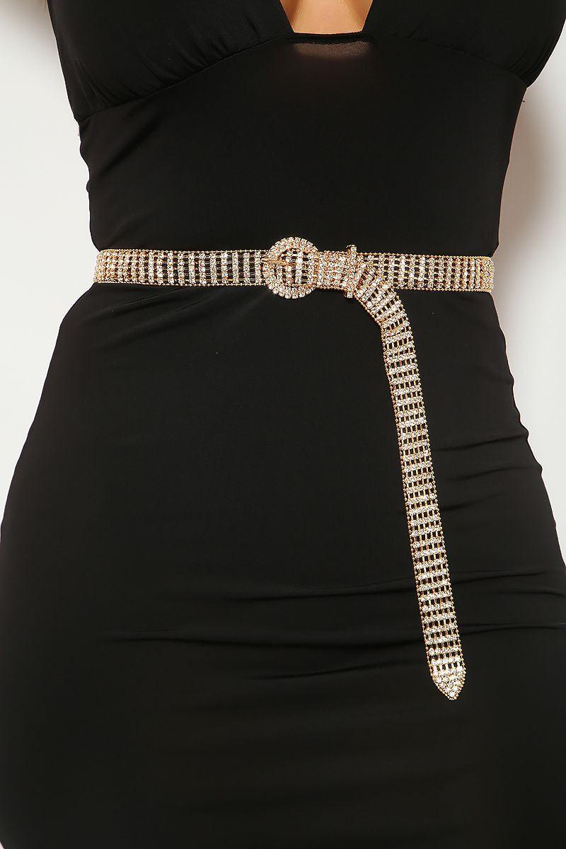 Gold Rhinestone Accent Belt - AMIClubwear